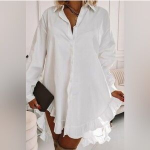 White Long Sleeve Cuffed Collar Button Down Shirt